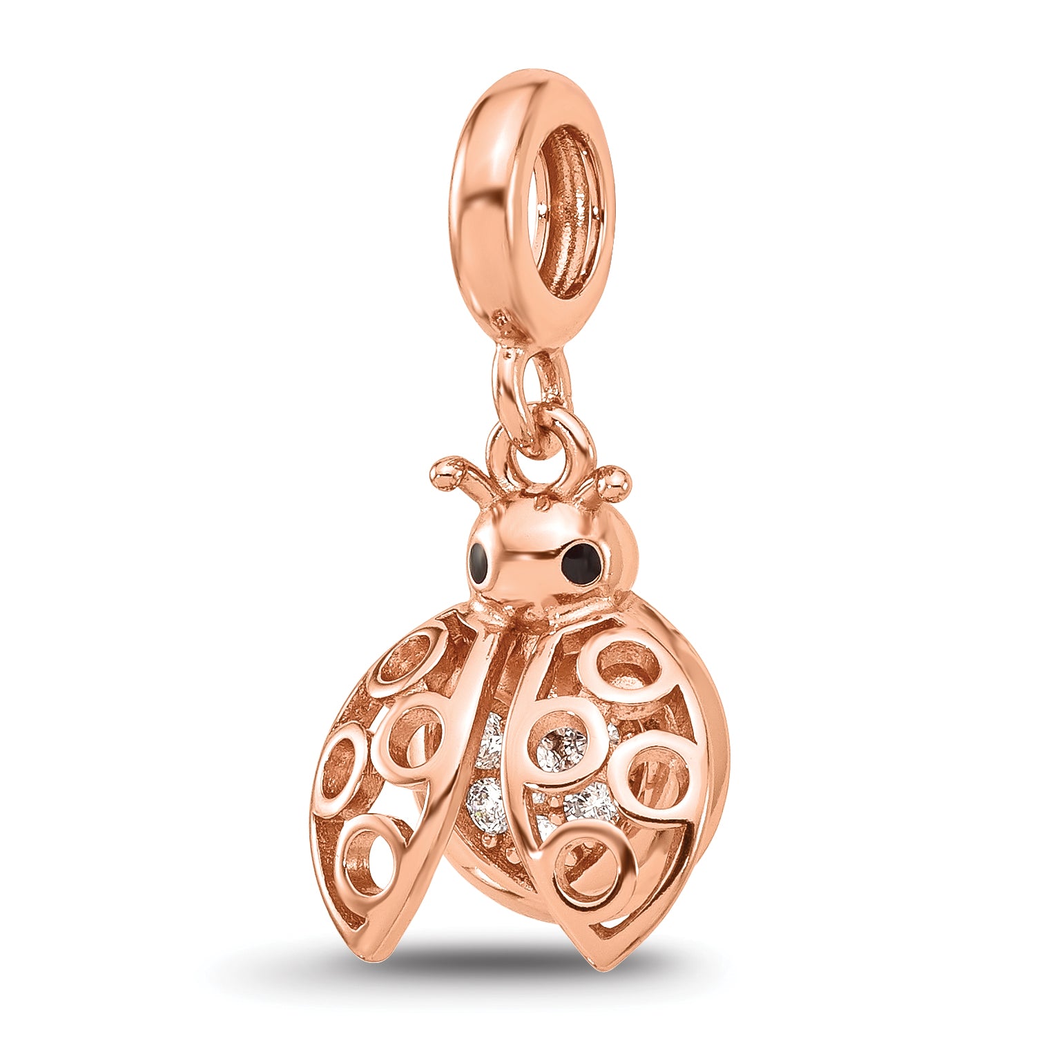 Sterling Silver Reflections Rose Gold-plated CZ Lady Bug Dangle Bead Main image