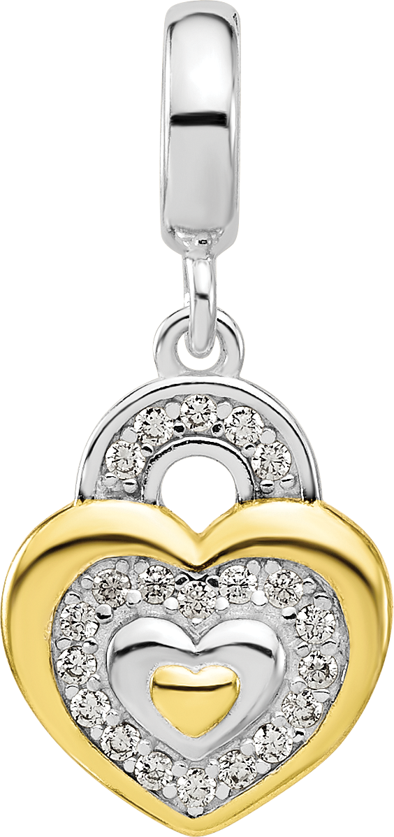 Sterling Silver Reflections Rh-plated Gold-plated CZ Heart Dangle Bead