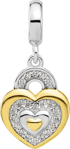 Sterling Silver Reflections Rh-plated Gold-plated CZ Heart Dangle Bead