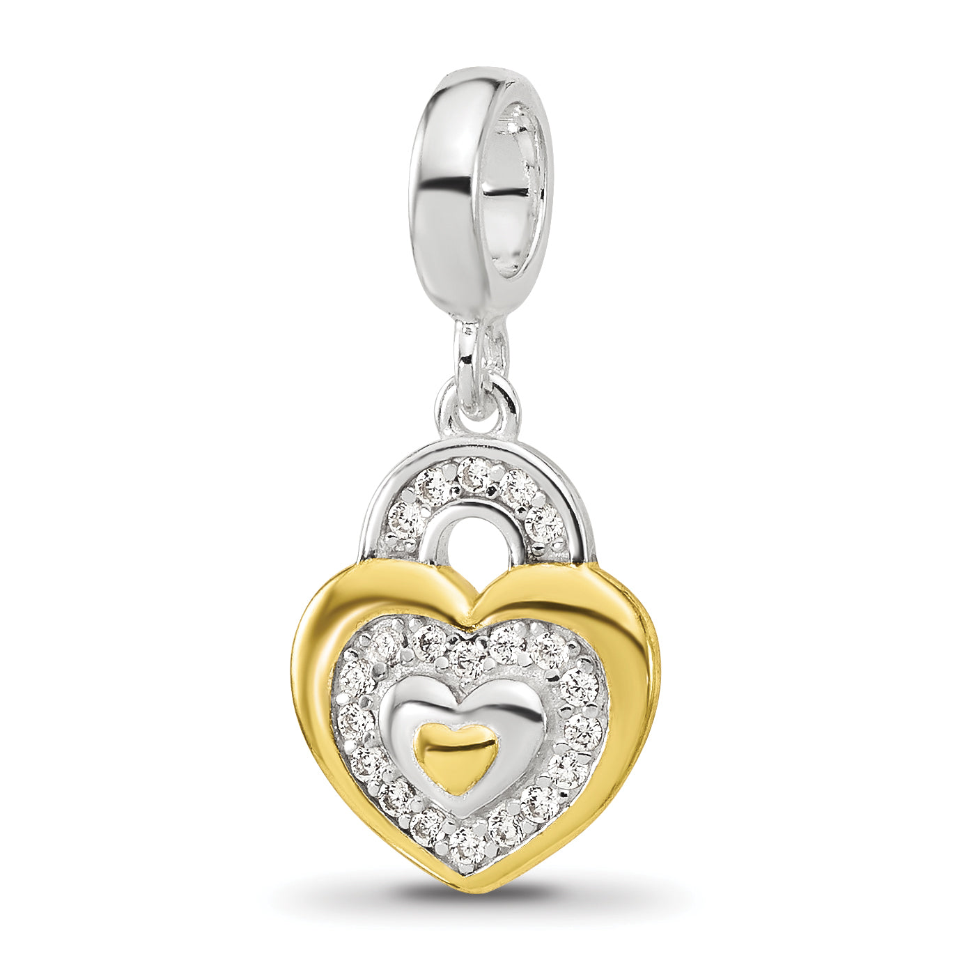 Sterling Silver Reflections Rh-plated Gold-plated CZ Heart Dangle Bead Main image