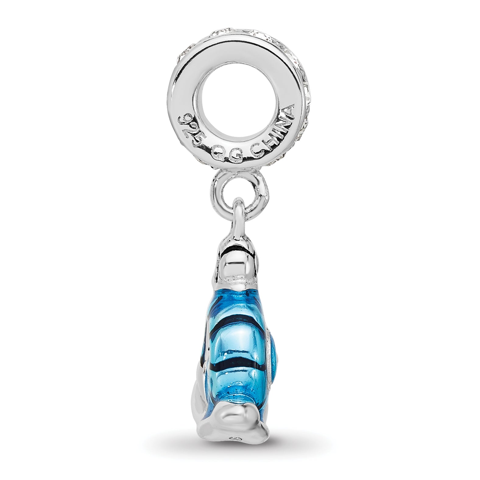 SS Reflections Rhodium-plated Crystal Blue Enamel Snail Dngle Bead Secondary image