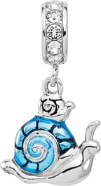 SS Reflections Rhodium-plated Crystal Blue Enamel Snail Dngle Bead