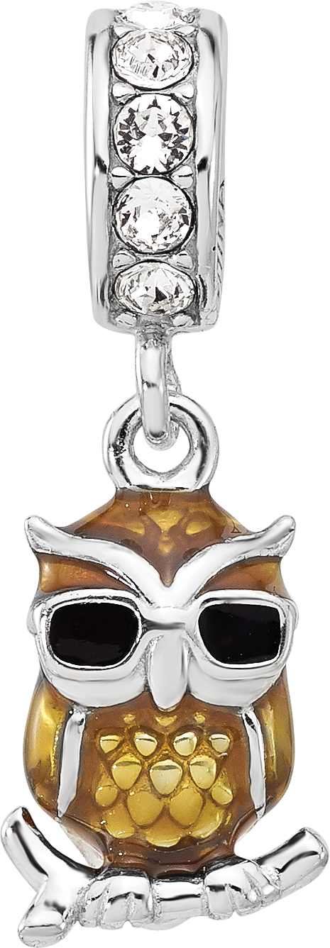 SS Reflections Rhodium-plated Crystal Enameled Owl Dangle Bead