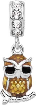 SS Reflections Rhodium-plated Crystal Enameled Owl Dangle Bead