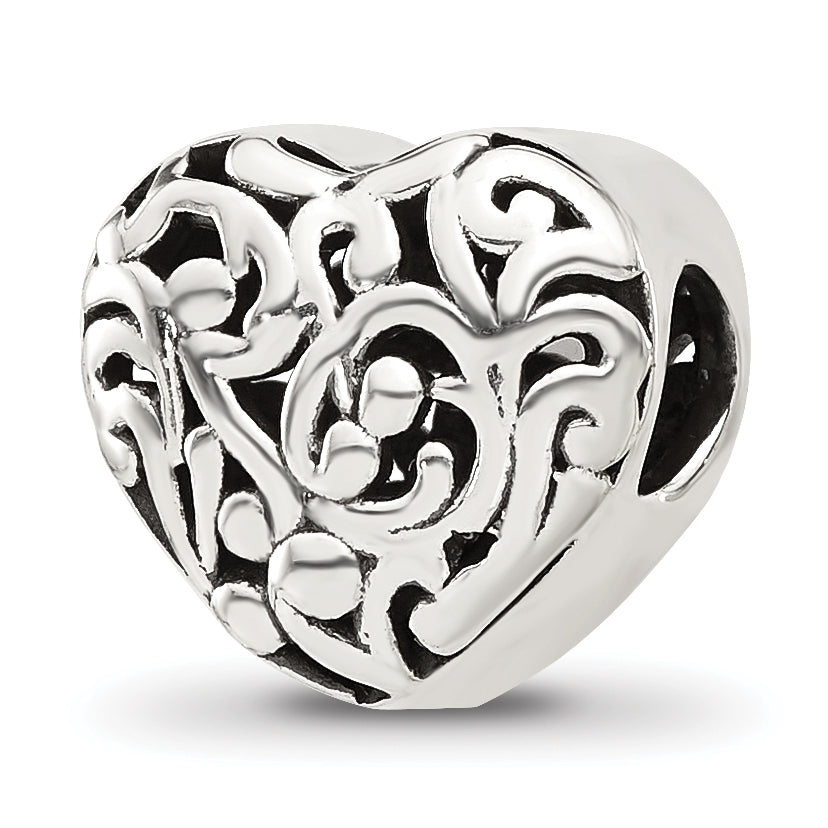Sterling Silver Reflections Floral Heart Bead Main image