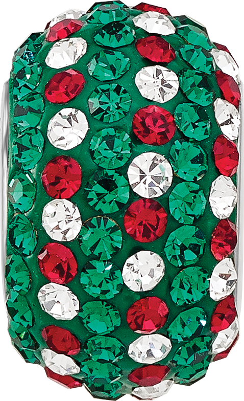 Sterling Silver Reflections RH-plated Red/Green/White Preciosa Crystal Bead