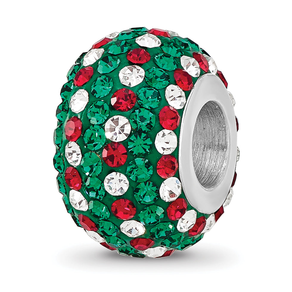 Sterling Silver Reflections RH-plated Red/Green/White Preciosa Crystal Bead