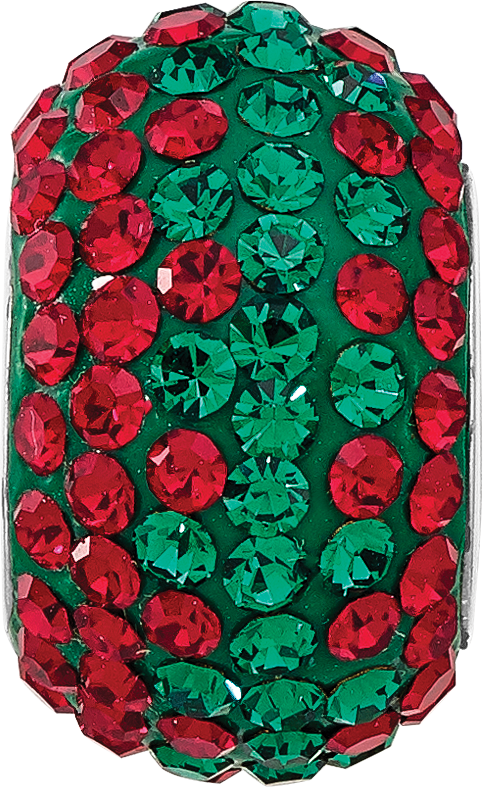Sterling Silver Reflections RH-plated Red/Green Preciosa Crystal Bead