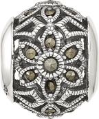 Sterling Silver Reflections Antiqued Floral Marcasite Bead