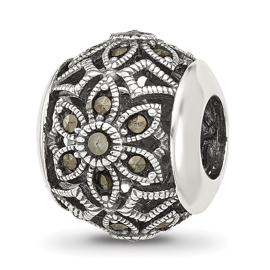 Sterling Silver Reflections Antiqued Floral Marcasite Bead Main image