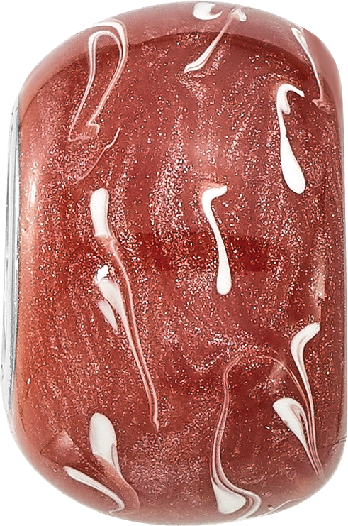 Sterling Silver Reflections Rhodium-plated Dark Coral & White Enamel Bead