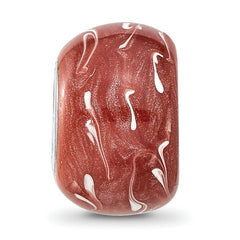 Sterling Silver Reflections Rhodium-plated Dark Coral & White Enamel Bead