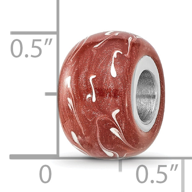 Sterling Silver Reflections Rhodium-plated Dark Coral & White Enamel Bead