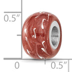 Sterling Silver Reflections Rhodium-plated Dark Coral & White Enamel Bead