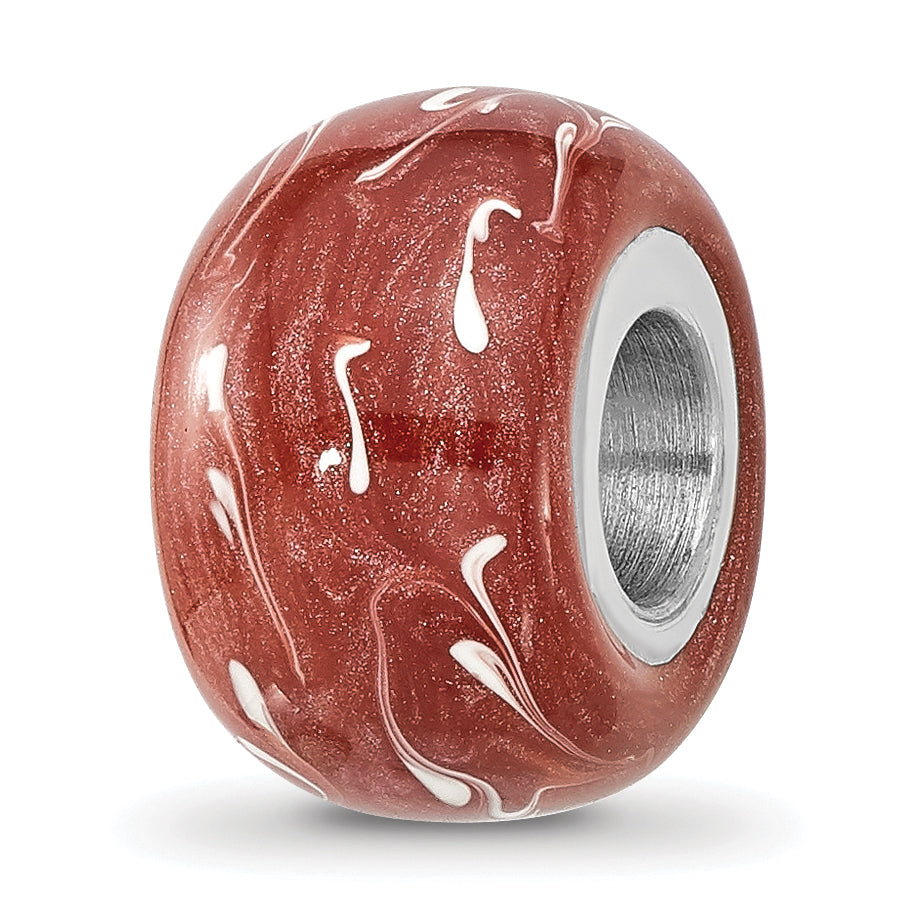 Sterling Silver Reflections Rhodium-plated Dark Coral & White Enamel Bead Main image