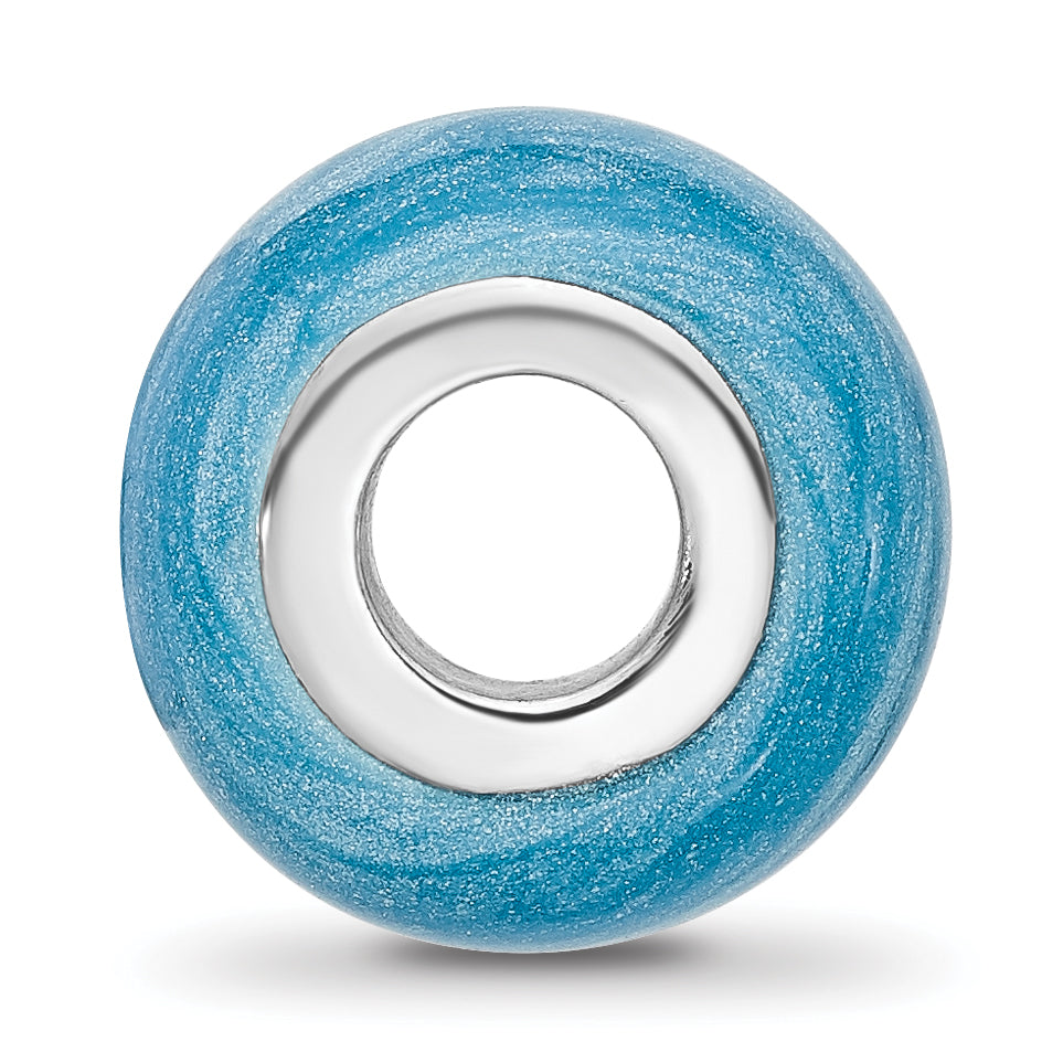 Sterling Silver Reflections Rhodium-plated Light Blue Shimmer Enamel Bead Secondary image