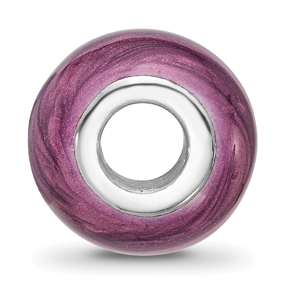 Sterling Silver Reflections Rhodium-plated Light Purple Shimmer Enamel Bead Secondary image