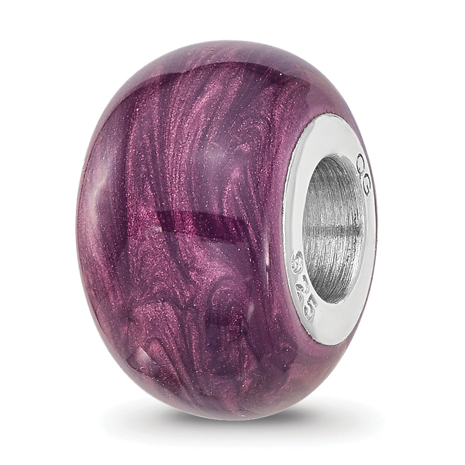Sterling Silver Reflections Rhodium-plated Light Purple Shimmer Enamel Bead Main image