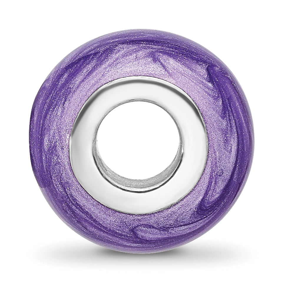 Sterling Silver Reflections Rhodium-plated Shimmer Purple Enameled Bead Secondary image