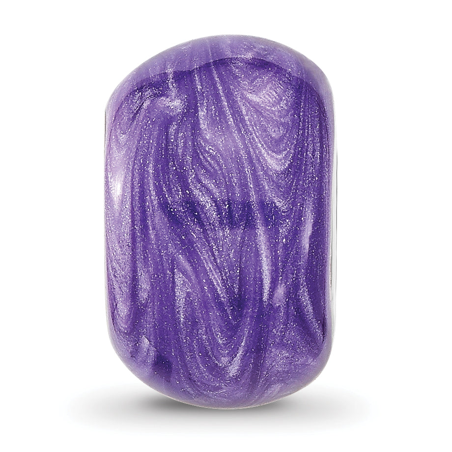 Sterling Silver Reflections Rhodium-plated Shimmer Purple Enameled Bead