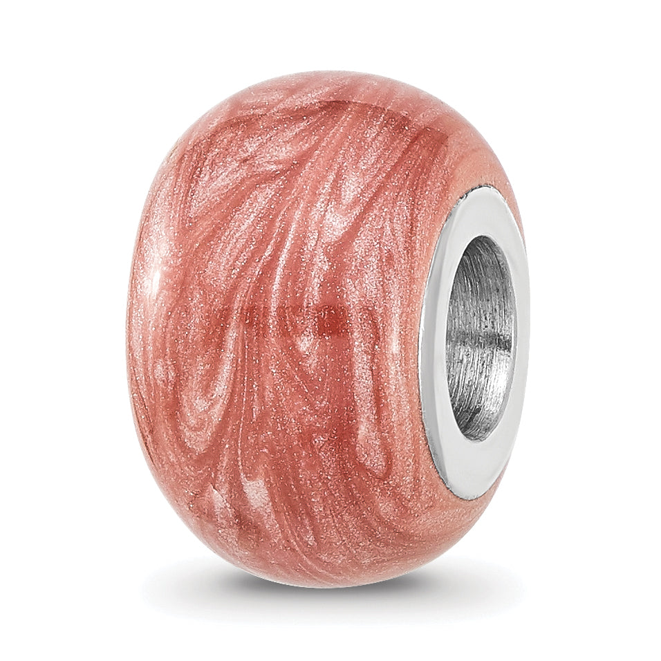 Sterling Silver Reflections Rhodium-plated Dark Pink Shimmer Enamel Bead Main image