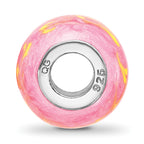 Sterling Silver Reflections Rhodium-plated Neon Pink & Orange Enamel Bead
