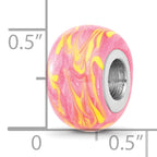 Sterling Silver Reflections Rhodium-plated Neon Pink & Orange Enamel Bead