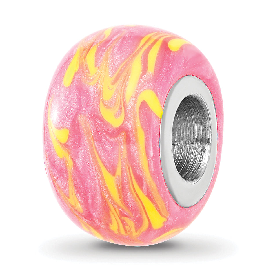 Sterling Silver Reflections Rhodium-plated Neon Pink & Orange Enamel Bead Main image