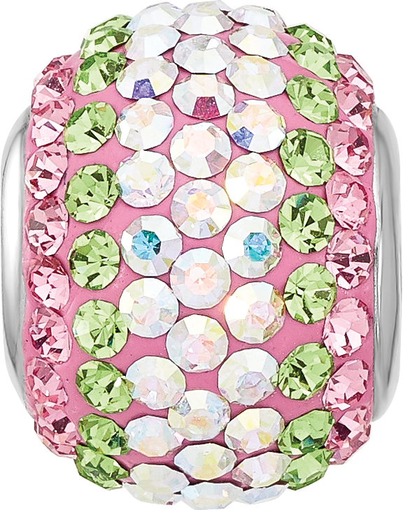 Sterling Silver Reflections RH-plated Pink/Green/Iridecent Preciosa Crystal