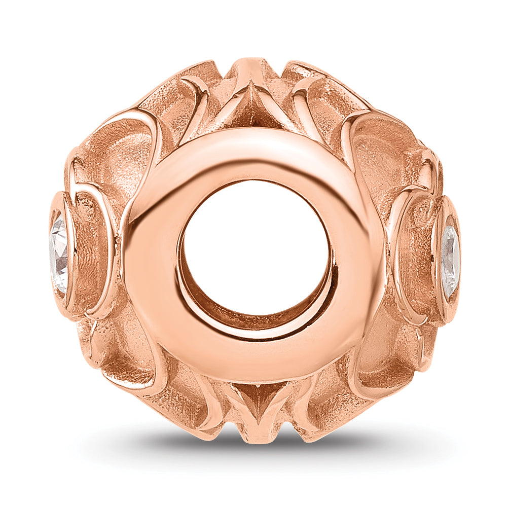 Sterling Silver Reflections Rose Gold-plated CZ Floral Rose Bead Secondary image