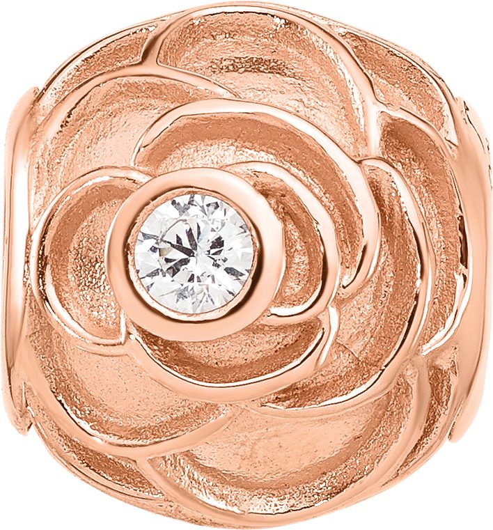 Reflection Beads Sterling Silver Rose Gold-Plated Cubic Zirconia Floral Rose Bead