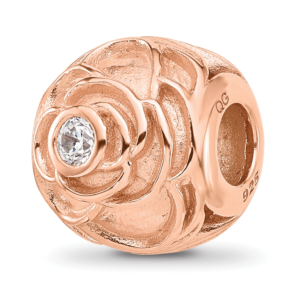 Sterling Silver Reflections Rose Gold-plated CZ Floral Rose Bead Main image