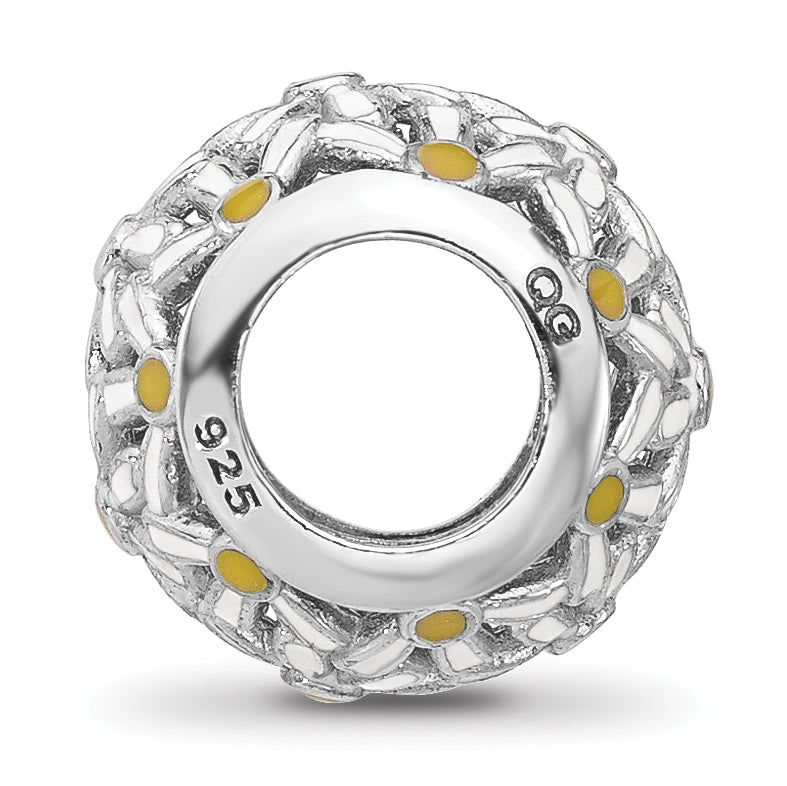 Sterling Silver Reflections Rhodium-plated Enameled Daisys Bead Secondary image