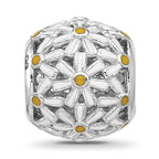 Sterling Silver Reflections Rhodium-plated Enameled Daisys Bead