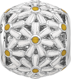 Sterling Silver Reflections Rhodium-plated Enameled Daisys Bead