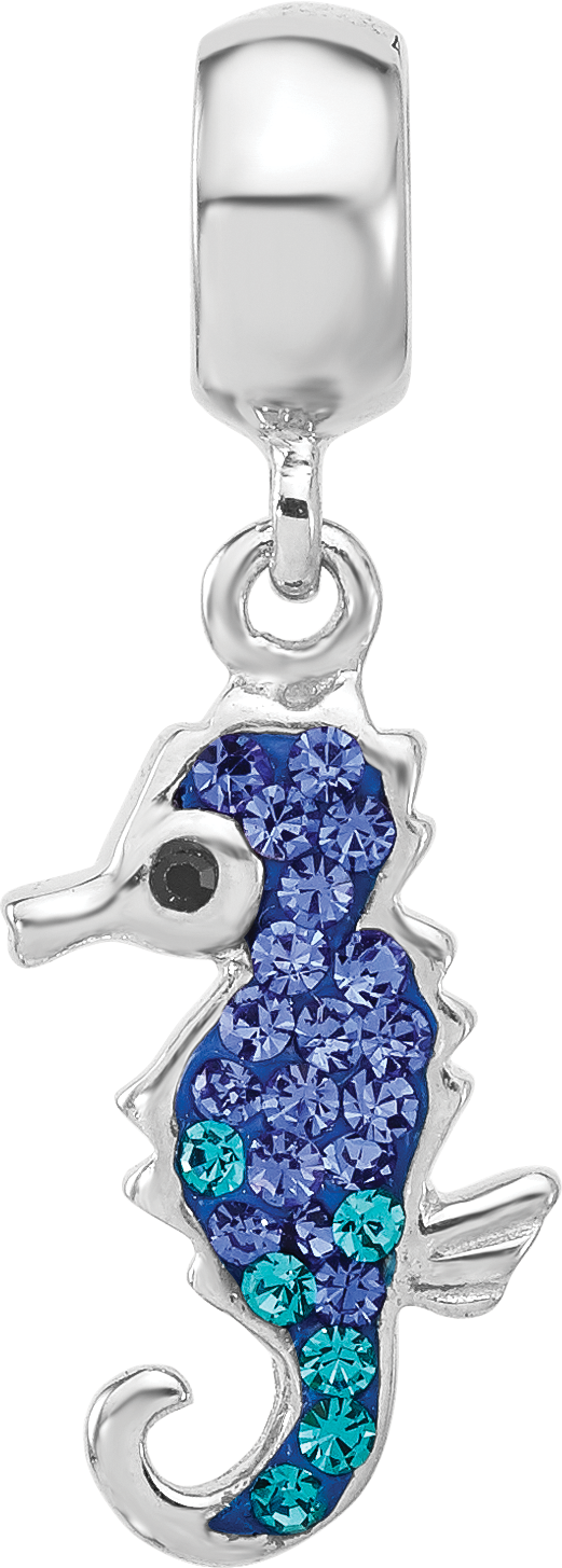 Sterling Silver Reflections RH-plated Seahorse Preciosa Crystal Dangle Bead