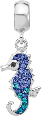 Sterling Silver Reflections RH-plated Seahorse Preciosa Crystal Dangle Bead