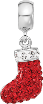 Sterling Silver Reflections RH-plated Christmas Stocking Preciosa Crystal B