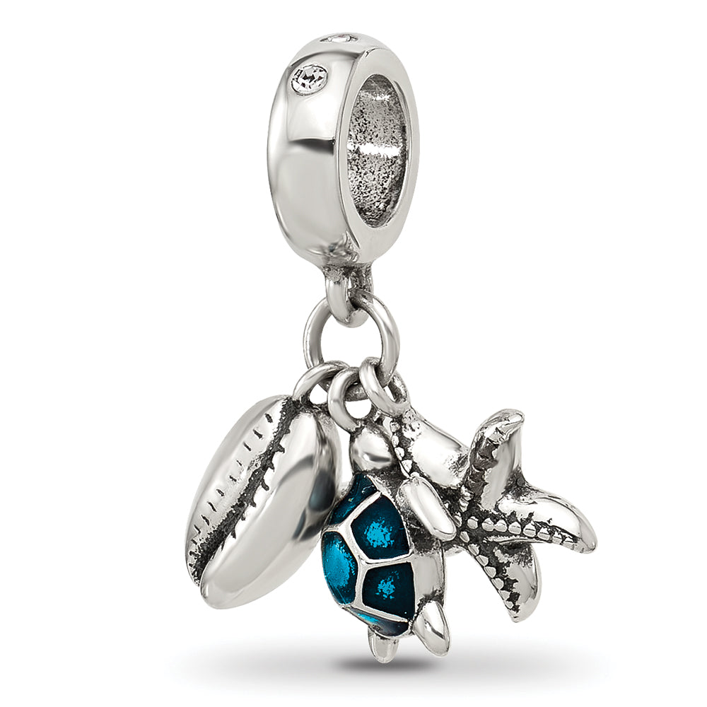 Sterling Silver Reflections Enamel Turtle, Shell & Starfish Dangle Bead Main image