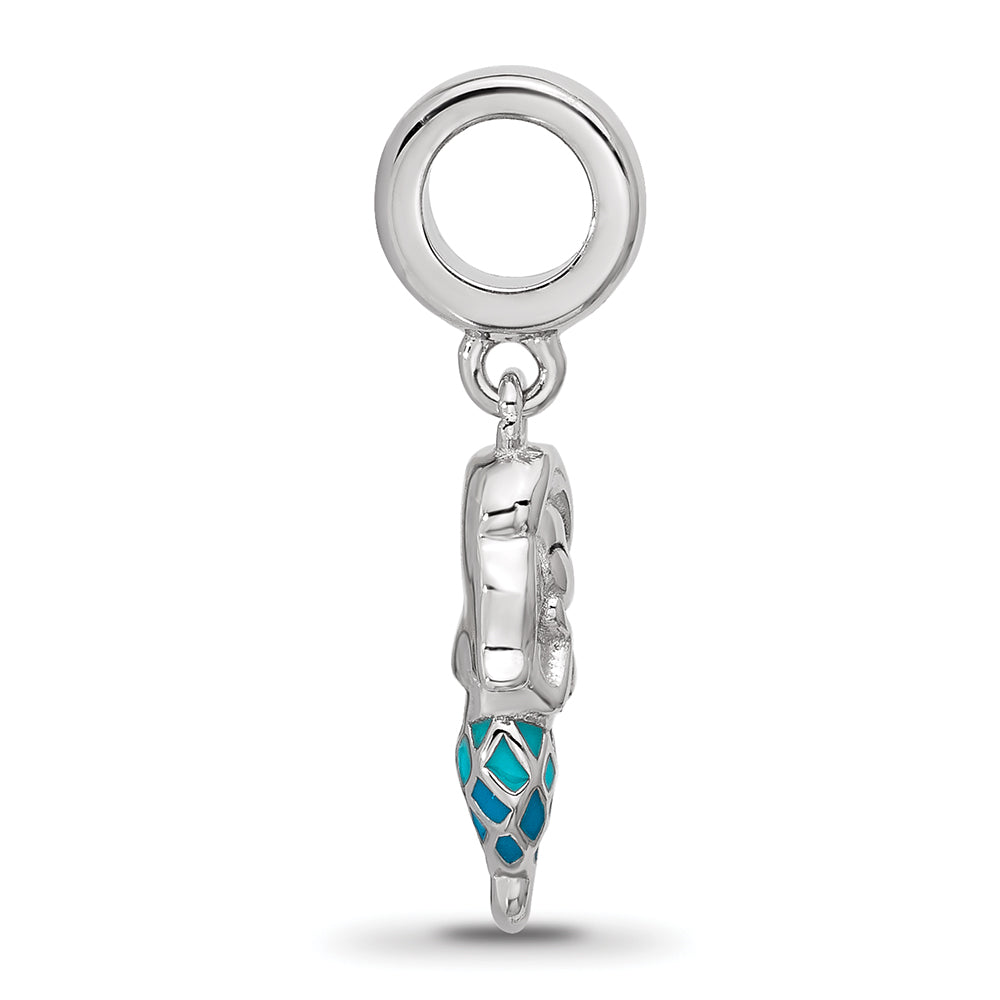 Sterling Silver Reflections Rh-plated Enamel Mermaid Dangle Bead
