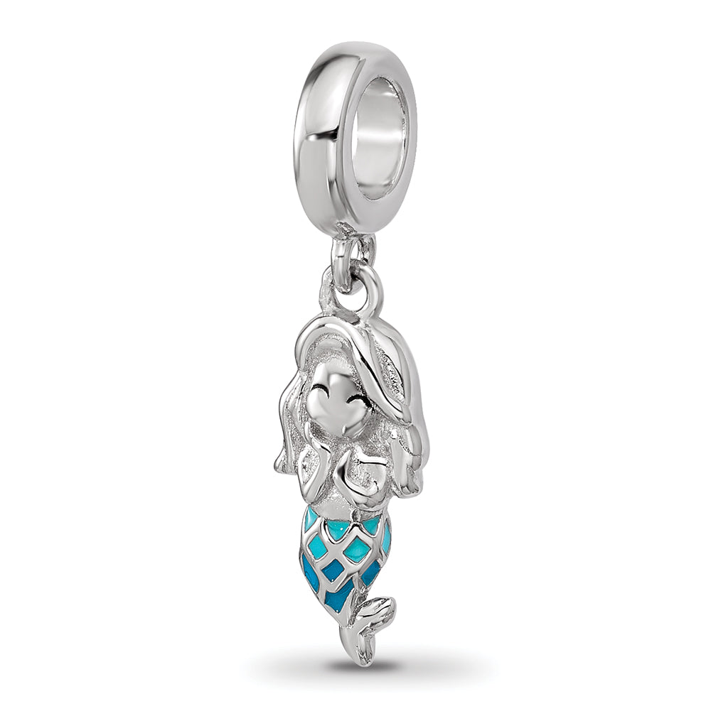 Sterling Silver Reflections Rh-plated Enamel Mermaid Dangle Bead Main image