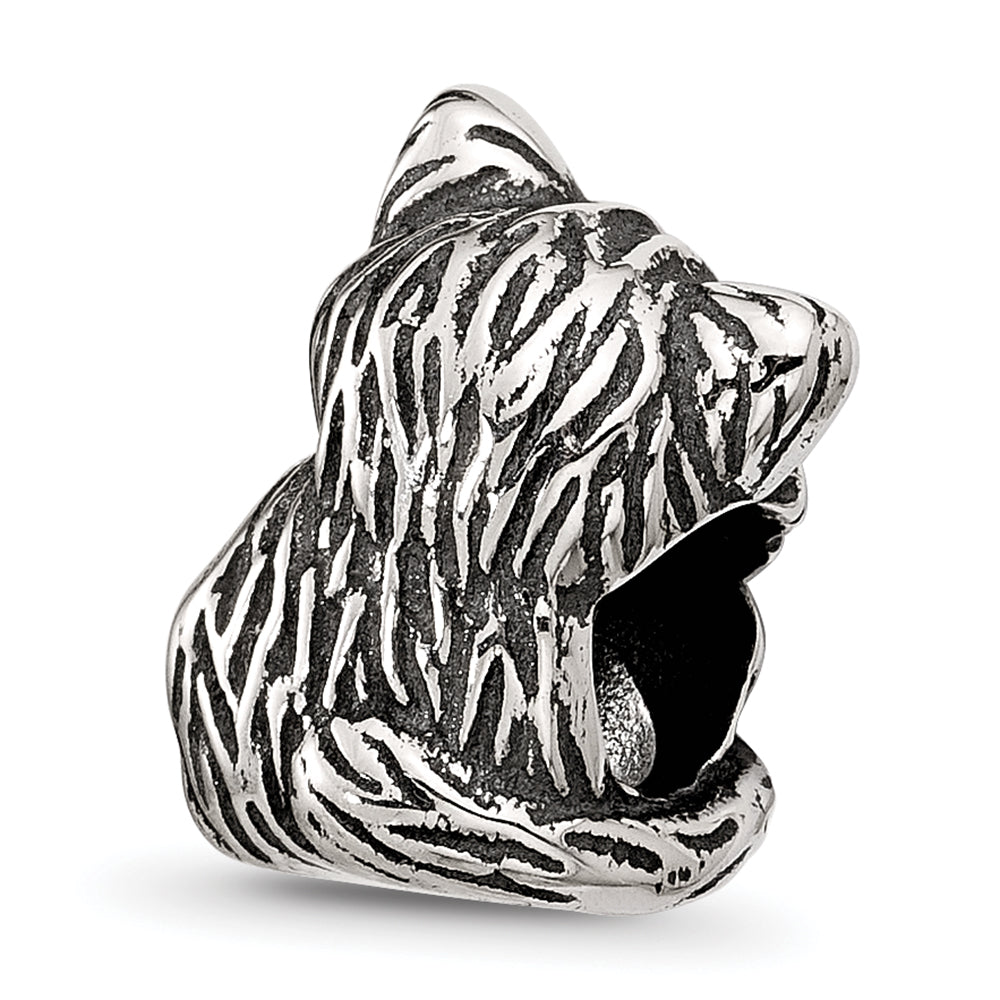 Sterling Silver Reflections Antiqued Cat With Blue Crystals Bead
