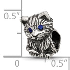 Sterling Silver Reflections Antiqued Cat With Blue Crystals Bead