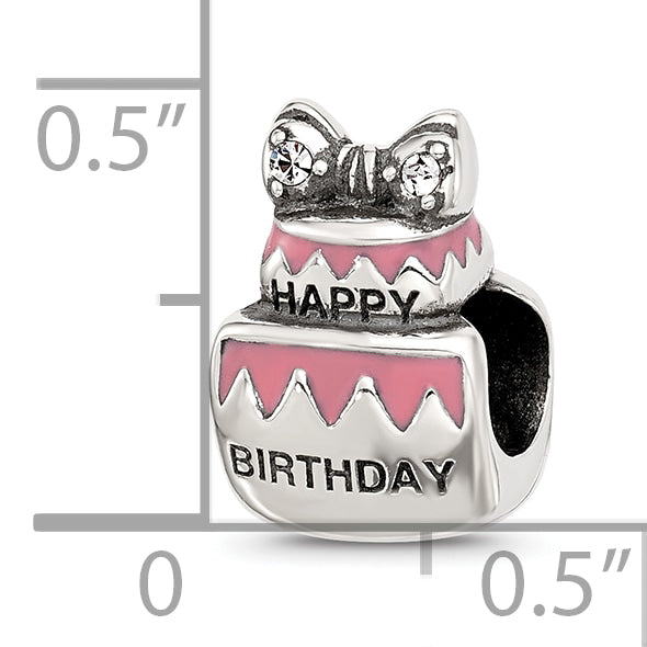 Sterling Silver Reflections Crystal & Enamel Pink Birthday Cake Bead