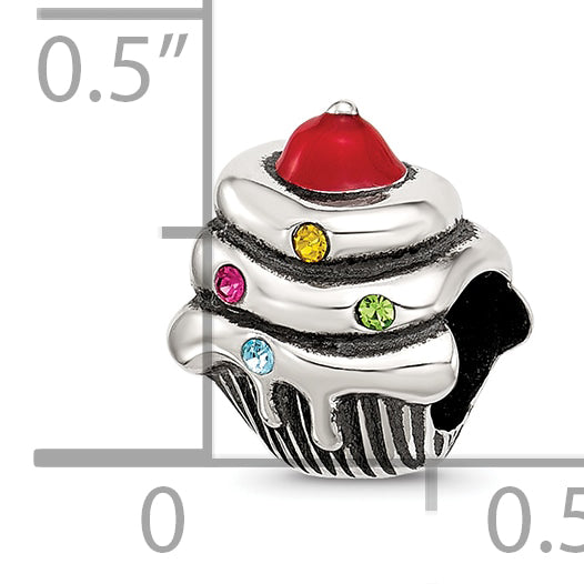 Sterling Silver Reflections Crystal & Enamel Red Cherry Cupcake Bead