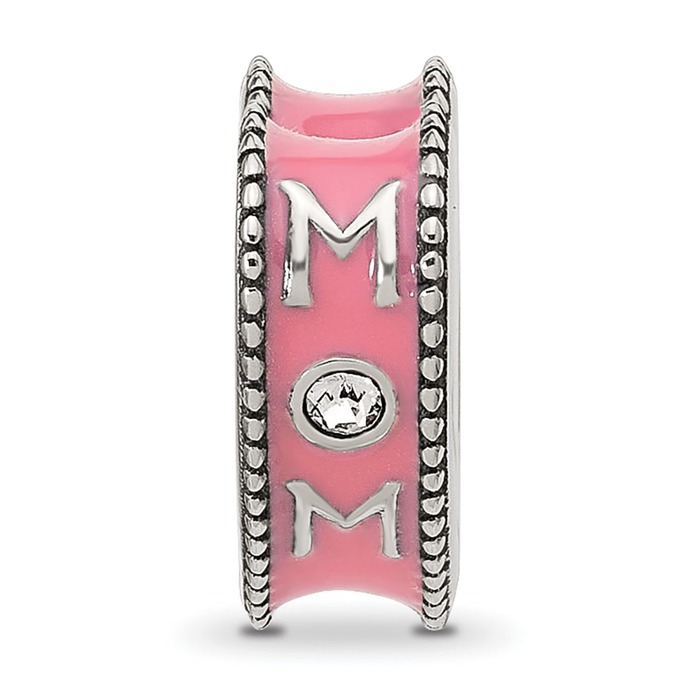 Sterling Silver Reflections Crystal and Enamel Pink Heart MOM Bead