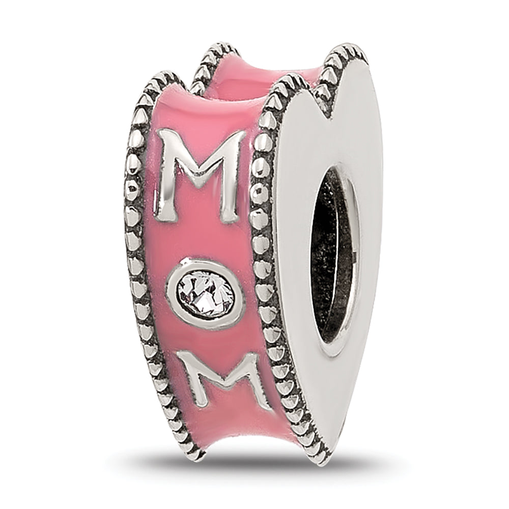 Sterling Silver Reflections Crystal and Enamel Pink Heart MOM Bead Main image