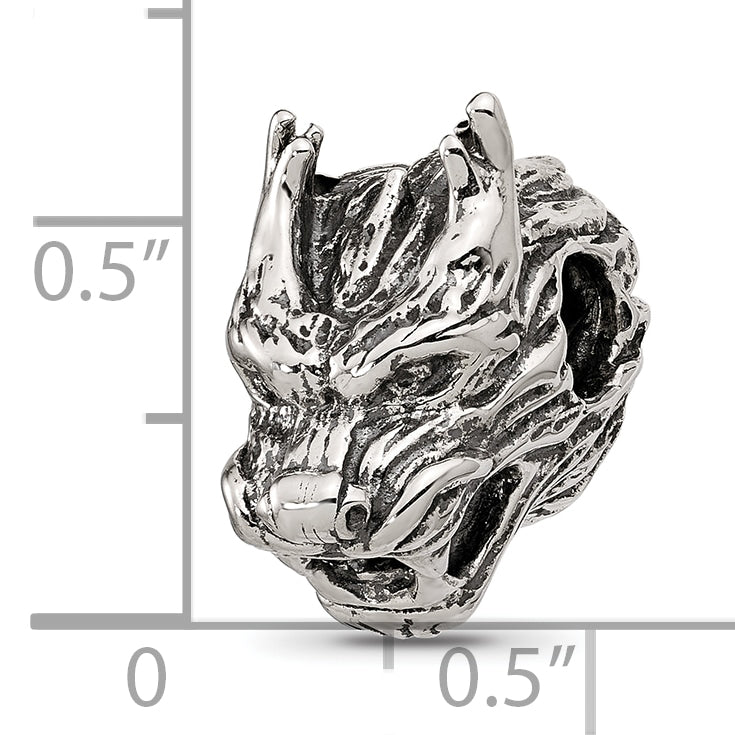 Sterling Silver Textured Dragon Head Bead