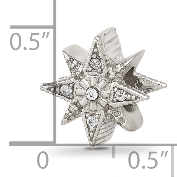 Sterling Silver Textured And Polished CZ Star Bead
