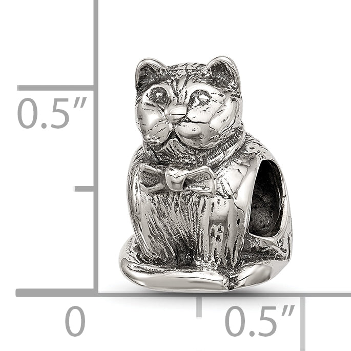 Sterling Silver Textured Sitting Cat Bead